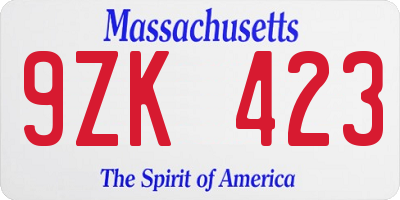 MA license plate 9ZK423