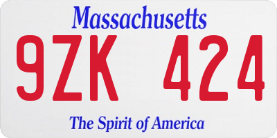 MA license plate 9ZK424