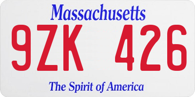 MA license plate 9ZK426