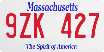 MA license plate 9ZK427