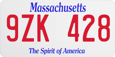 MA license plate 9ZK428