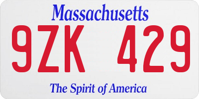 MA license plate 9ZK429