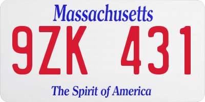 MA license plate 9ZK431