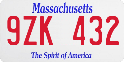 MA license plate 9ZK432