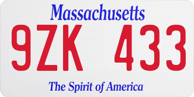 MA license plate 9ZK433