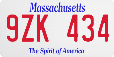 MA license plate 9ZK434