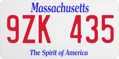 MA license plate 9ZK435