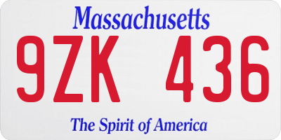 MA license plate 9ZK436