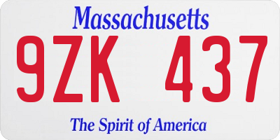 MA license plate 9ZK437