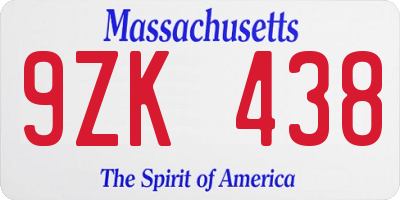 MA license plate 9ZK438