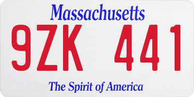 MA license plate 9ZK441