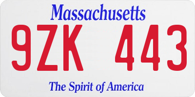 MA license plate 9ZK443