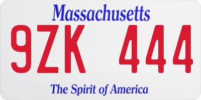 MA license plate 9ZK444