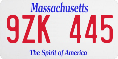 MA license plate 9ZK445