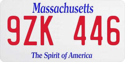 MA license plate 9ZK446