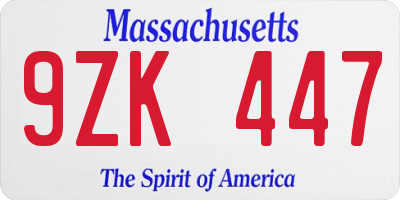 MA license plate 9ZK447