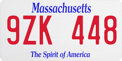 MA license plate 9ZK448