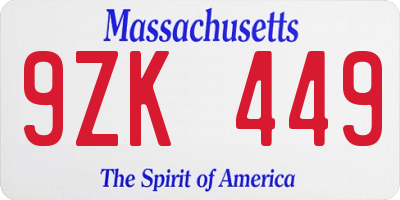 MA license plate 9ZK449