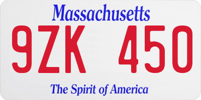 MA license plate 9ZK450