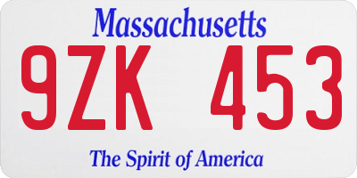 MA license plate 9ZK453