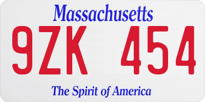 MA license plate 9ZK454