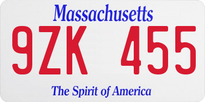 MA license plate 9ZK455