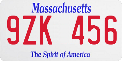 MA license plate 9ZK456