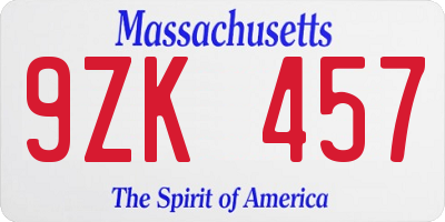 MA license plate 9ZK457