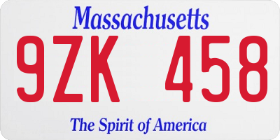 MA license plate 9ZK458