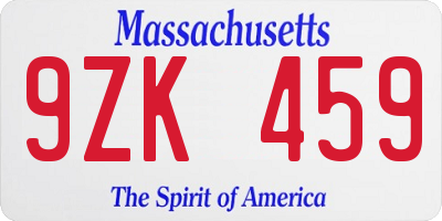 MA license plate 9ZK459