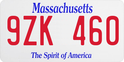 MA license plate 9ZK460