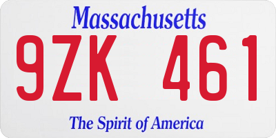 MA license plate 9ZK461