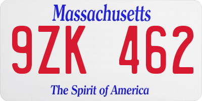 MA license plate 9ZK462