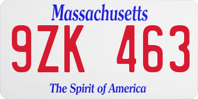 MA license plate 9ZK463