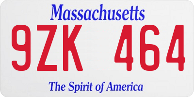 MA license plate 9ZK464