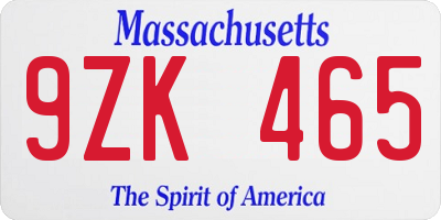 MA license plate 9ZK465