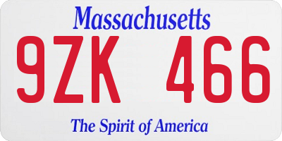 MA license plate 9ZK466