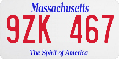 MA license plate 9ZK467