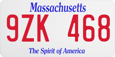 MA license plate 9ZK468