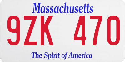 MA license plate 9ZK470