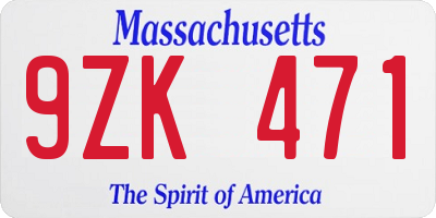 MA license plate 9ZK471