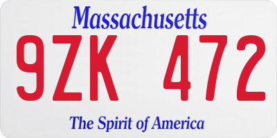 MA license plate 9ZK472