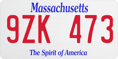 MA license plate 9ZK473