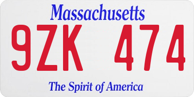 MA license plate 9ZK474