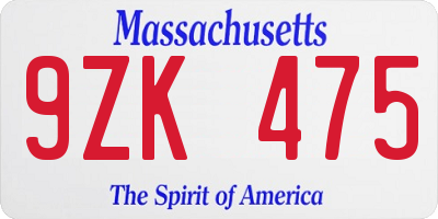 MA license plate 9ZK475