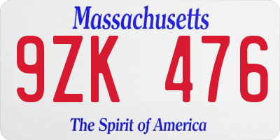 MA license plate 9ZK476