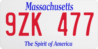 MA license plate 9ZK477