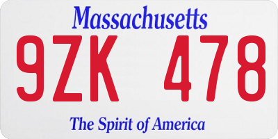 MA license plate 9ZK478