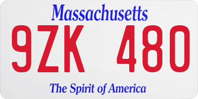MA license plate 9ZK480