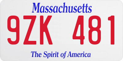 MA license plate 9ZK481